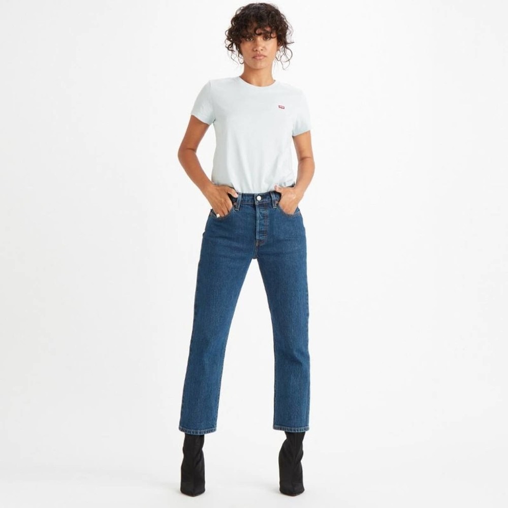 Levi's 501 Crop High Rise Jeans Charleston Vision Dark Wash Size 29